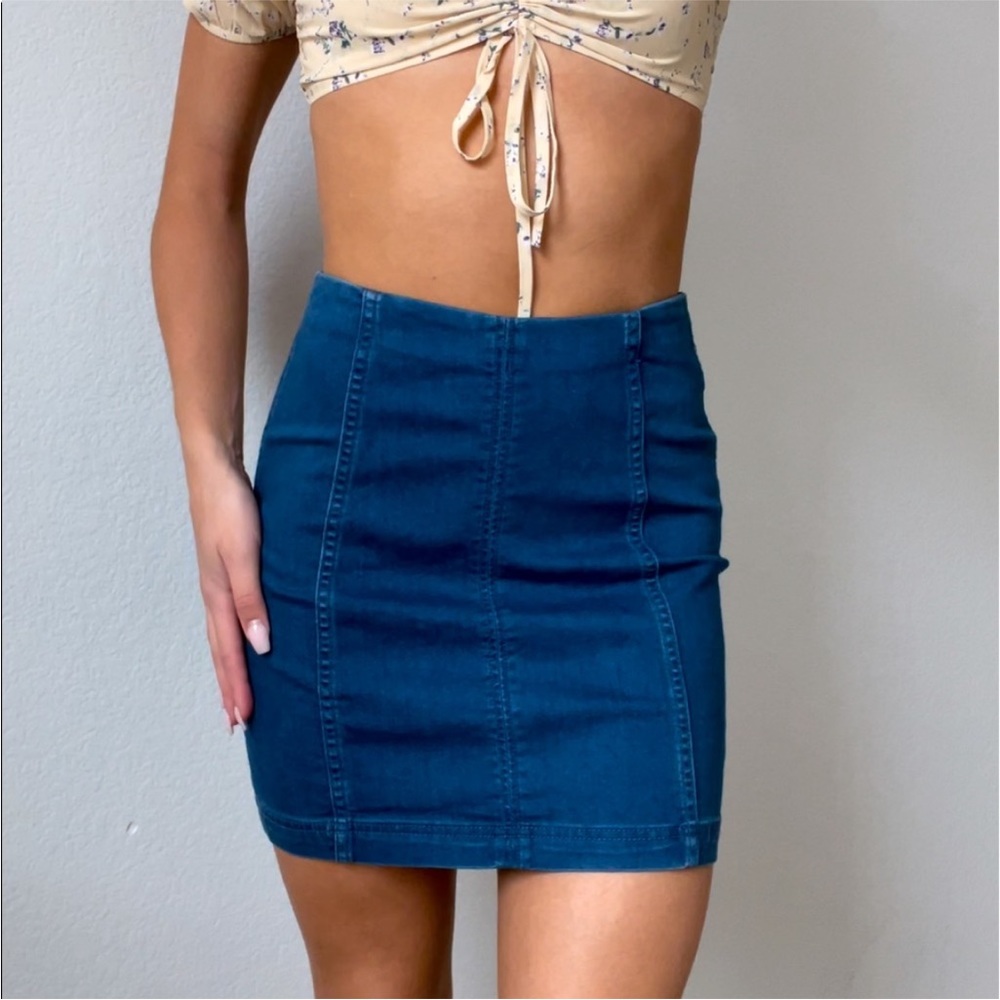 Free People Denim Mini Pencil Skirt